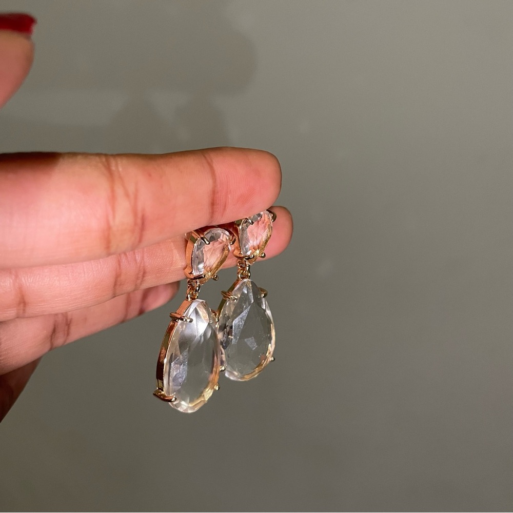 Clear Teardrop Drop Earrings - Women Jewelry